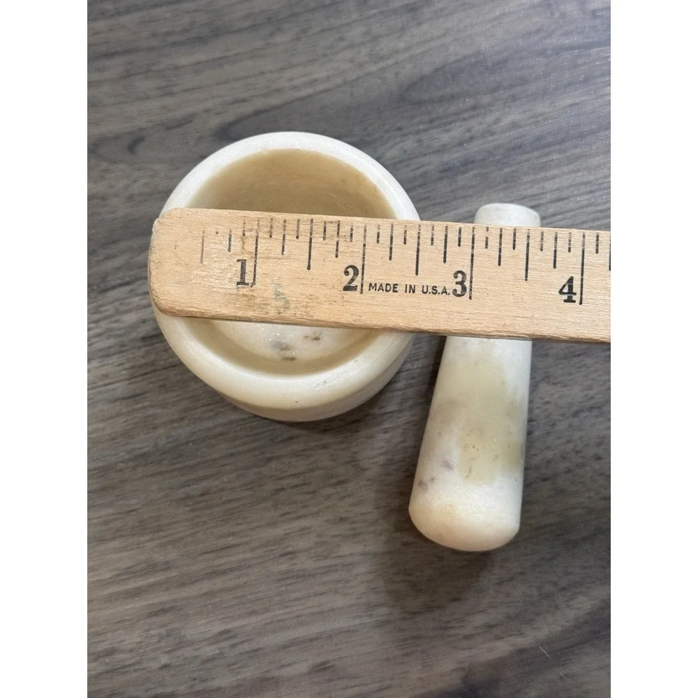 Vintage Marble Mortar Pestle Cream Stone Apothecary Cottagecore Kitchen Decor